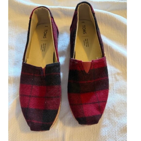 Toms Plaid Buffalo Check Red/Black slip on Alpargatas - size 9 - Picture 1 of 4
